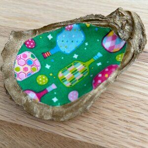 Handmade Decoupaged Pickleball Oyster Shell Trinket Dish, Bridal Shower Gift